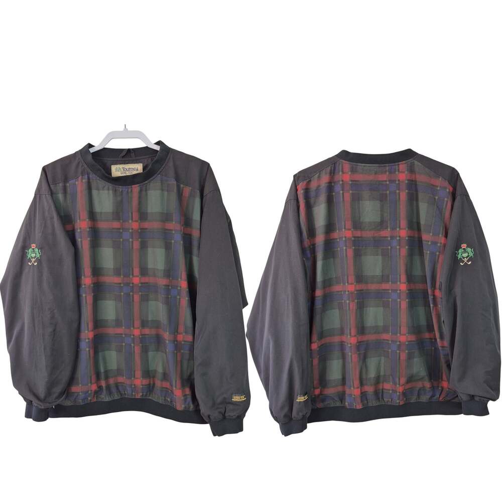 Tourney Black Blue Red Plaid Gore Tex Lined Pull On Vintage Windbreaker Jacket L